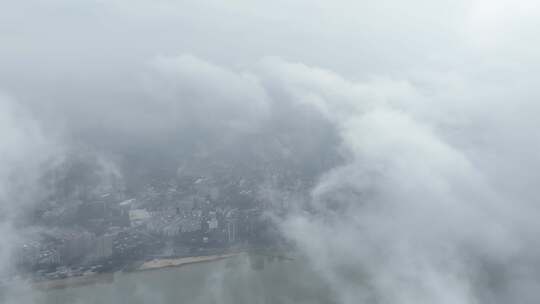 航拍福建福州仓山区高空云雾风光美景