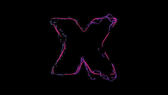 字母X由多色霓虹灯曲线和阿尔法上的闪电组