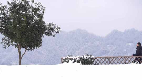 湖北利川兰田村冷后浑茶园雪中行走的人