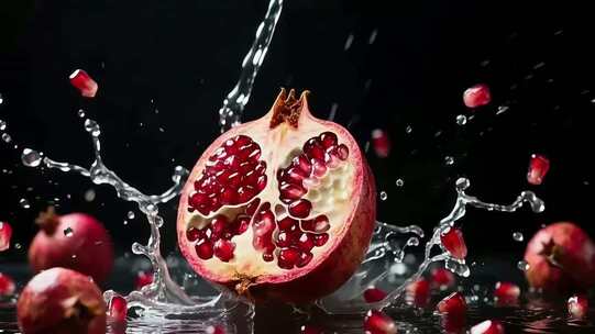 石榴入水瞬间特写素材