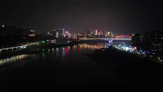 航拍重庆城市夜景交通建筑