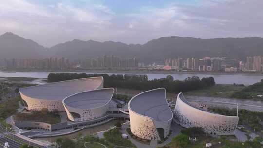 福州海峡文化艺术中心梁厝夕阳晚霞古今建筑
