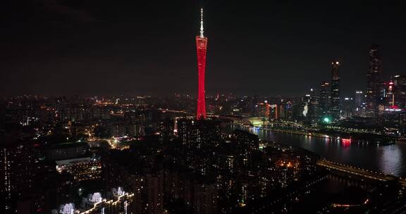 广州地标广州塔夜景航拍