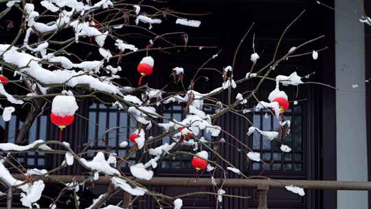 杭州径山寺中式古建筑寺庙雪景