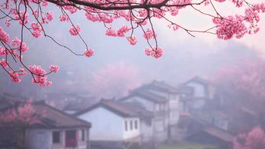 春天桃花盛开的婺源风景