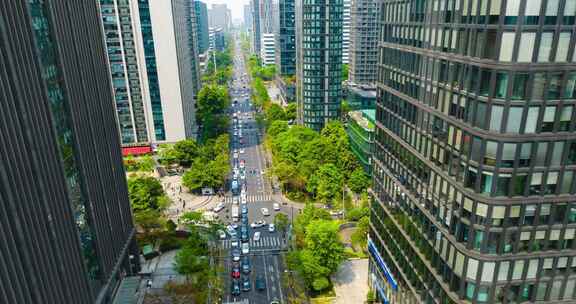 成都高新区天府三街航拍延时风景