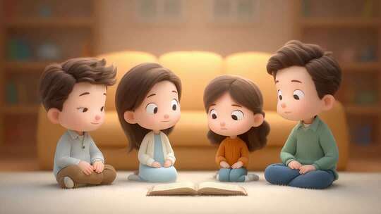 温馨卡通家庭阅读时光