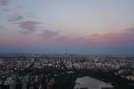 北京延时日转夜晚霞城市地标全景夜景天空