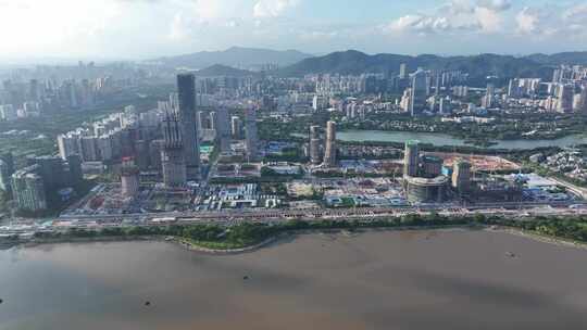航拍深圳湾超级总部基地高空沿海