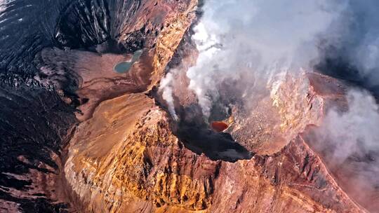 俄罗斯堪察加半岛夫斯基火山航拍视频素材模板下载