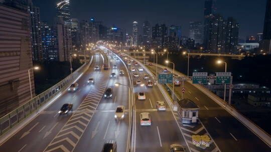 上海延安立交车流航拍夜景