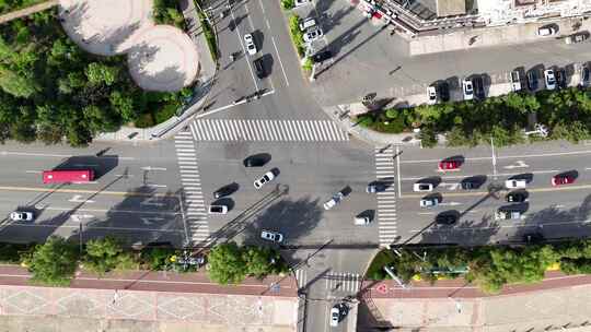 辽宁喀左宽敞大道路口主干道航拍