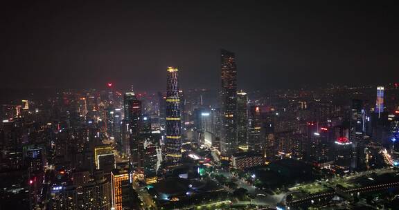 航拍广州珠江新城CBD建筑群夜景