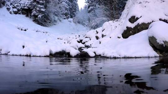 跳进白雪覆盖的山湖里