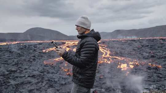 人，无人机摄影，摄影师，火山