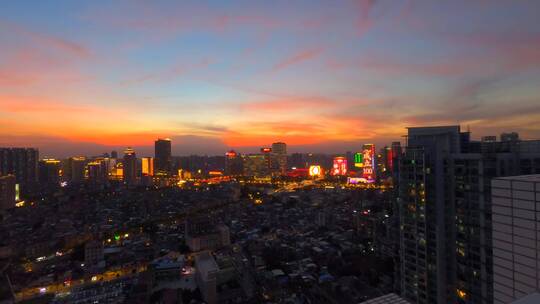 广州城市建筑夜景与唯美火烧云夕阳晚霞