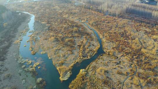 北京怀柔怀九河下游湿地秋季风光航拍视频