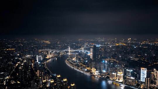 上海浦东陆家嘴夜景航拍