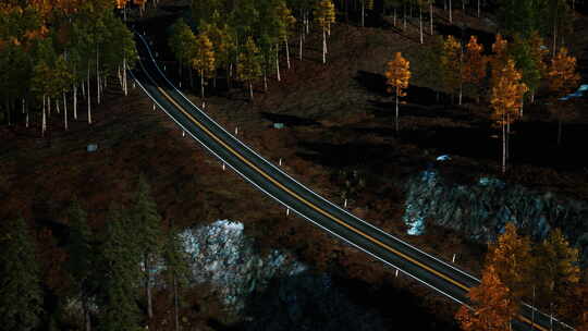 加拿大山区风景公路的空中全景景观图