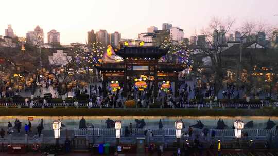 南京市夫子庙航拍人流旅游景区景点