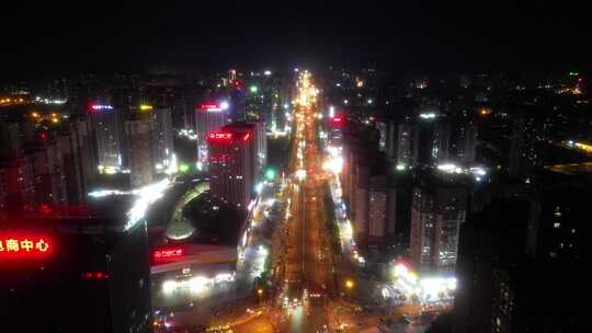 航拍四川内江汉安大道夜景