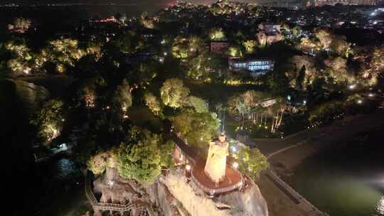 厦门思明区鼓浪屿航拍郑成功雕像夜晚夜景福