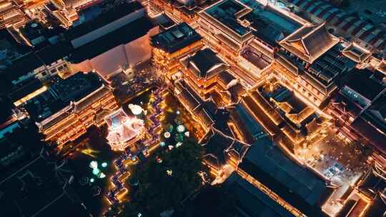 上海豫园夜景航拍视频素材模板下载