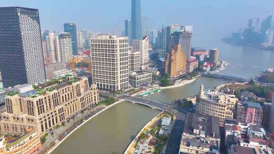 上海苏州河航拍四川路桥乍浦路桥