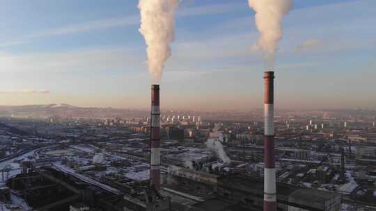 4K-工业烟囱排放废气、空气污染