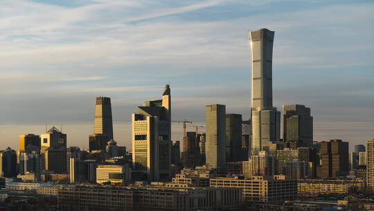 北京市CBD建筑群延时日落夜景