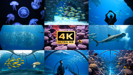 水族馆海洋生物观赏场景高清在线视频素材下载