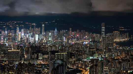 香港维多利亚港CBD中环日出高空延时