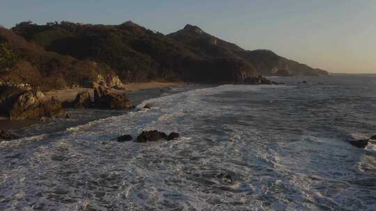 沙滩海浪，夕阳落日