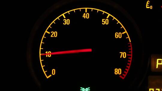 发动机正在加速时汽车转速表的特写
