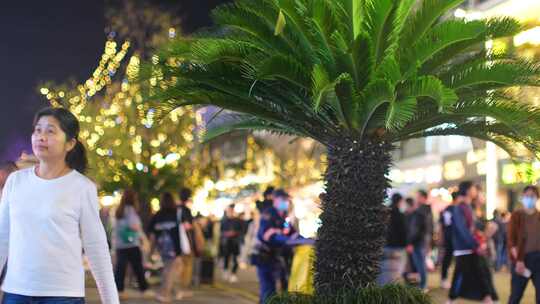 浙江省杭州市武林夜市商圈夜晚夜景逛街购物视频素材模板下载