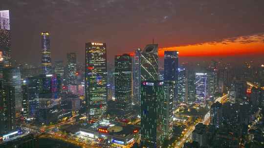 4K航拍广州珠江新城建筑群夜景