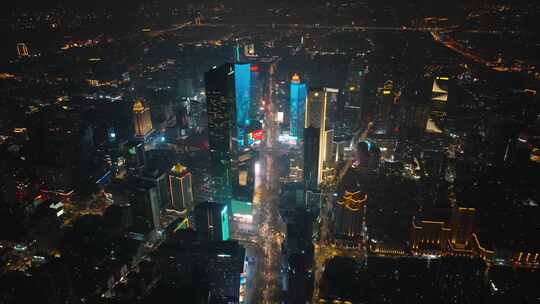 南京河西城市CBD夜景航拍视频素材模板下载