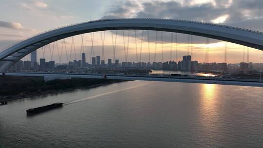 日落卢浦大桥航拍