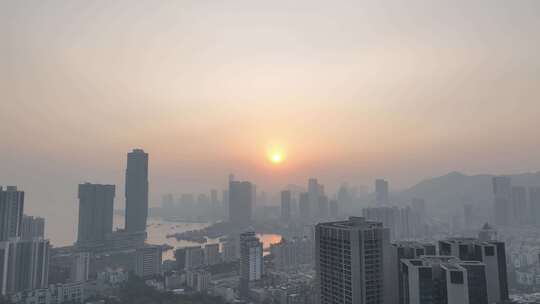 深圳湾日落黄昏航拍南山区深圳湾公园G区