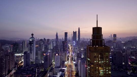 航拍深圳城市夜景罗湖夜景