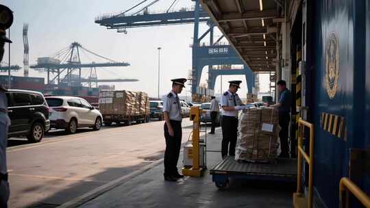 港口海关人员查验货物