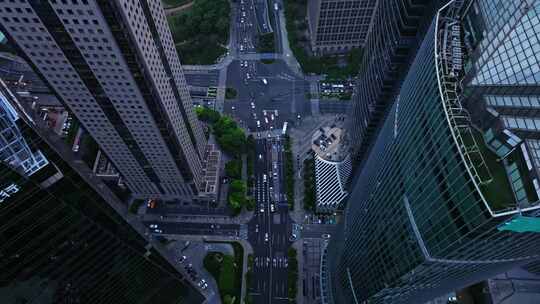 航拍上海陆家嘴高金融中心密集高楼群夜景