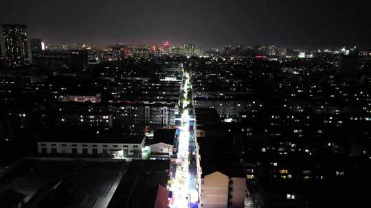 航拍山东淄博八大局便民市场夜景