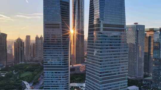上海航拍陆家嘴城市地标日出