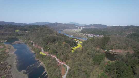 山川河流油菜花航拍