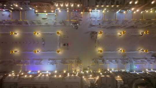 中国黑龙江哈尔滨世界欢乐城夜晚雪景航拍