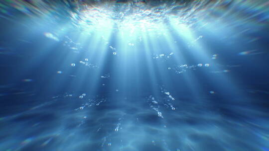 深海下阳光照射气泡涌动