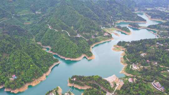 水库湖泊农田水利湖北恩施车坝河水库航拍