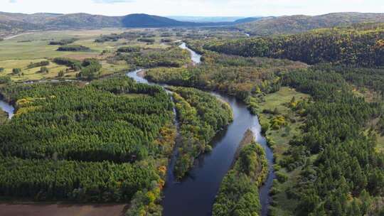 大兴安岭原始森林初秋天航拍