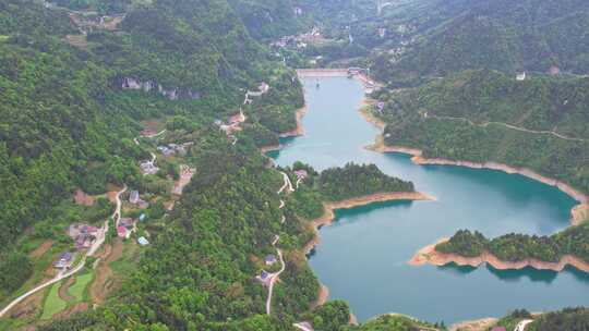 水库湖泊农田水利湖北恩施车坝河水库航拍